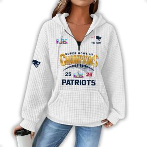 Patriots Super Bowl LX Champions Quarter Zip Waffle Hoodie1