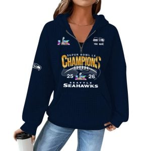 Seahawks Super Bowl LX Champions Quarter Zip Waffle Hoodie