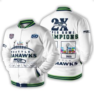 2026 Seahawks 2x Super Bowls Champions Baseball Jacket1
