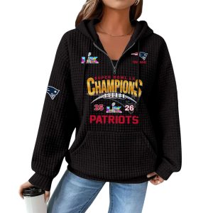 Patriots Super Bowl LX Champions Quarter Zip Waffle Hoodie2