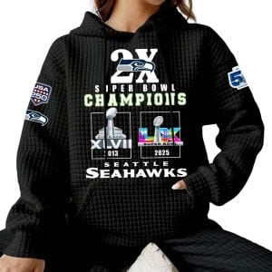 2026 Seahawks 2x Super Bowls Champions Waffle Hoodie2
