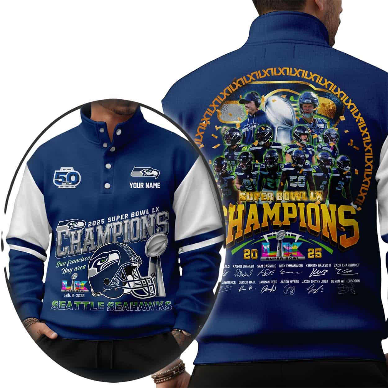 Seahawks Super Bowl 2026 Champs Unisex Western Style Sweater With Buckles Seahawks Super Bowl 2026 Champs Unisex Western Style Sweater With Buckles