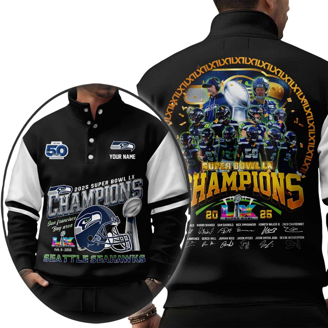 Seahawks Super Bowl 2026 Champs Unisex Western Style Sweater With Buckles Seahawks Super Bowl 2026 Champs Unisex Western Style Sweater With Buckles