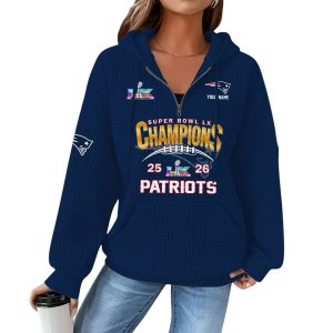 Patriots Super Bowl LX Champions Quarter Zip Waffle Hoodie