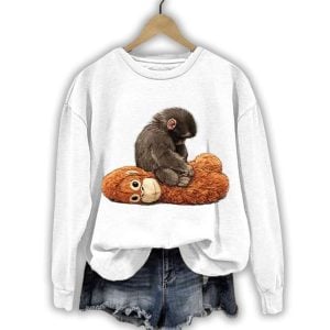 Womens Baby Monkey Punch Print Casual Sweatshirt1