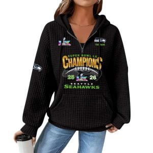 Seahawks Super Bowl LX Champions Quarter Zip Waffle Hoodie2