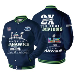 2026 Seahawks 2x Super Bowls Champions Baseball Jacket