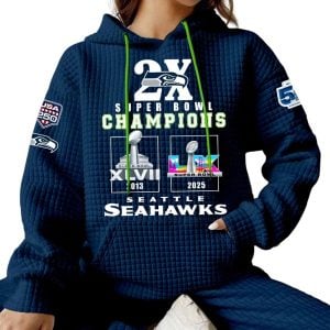 2026 Seahawks 2x Super Bowls Champions Waffle Hoodie1