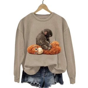 Womens Baby Monkey Punch Print Casual Sweatshirt2