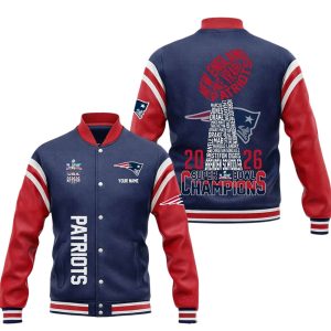 NE Patriots Super Bowl 2026 Baseball Jacket Custom Any Name