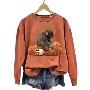 Womens Baby Monkey Punch Print Casual Sweatshirt