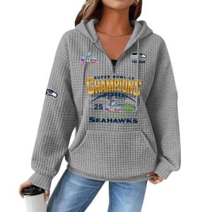 Seahawks Super Bowl LX Champions Quarter Zip Waffle Hoodie3