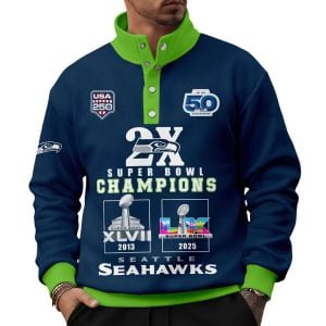 2026 Seahawks 2x Super Bowls Champions Western Style Sweater With Buckles1