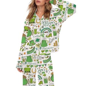Slainte Irish Cheer St Patricks Day Satin Pajama Set2