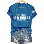 V-Neck Retro The Truth Is A Threat To Liars Print T-Shirt