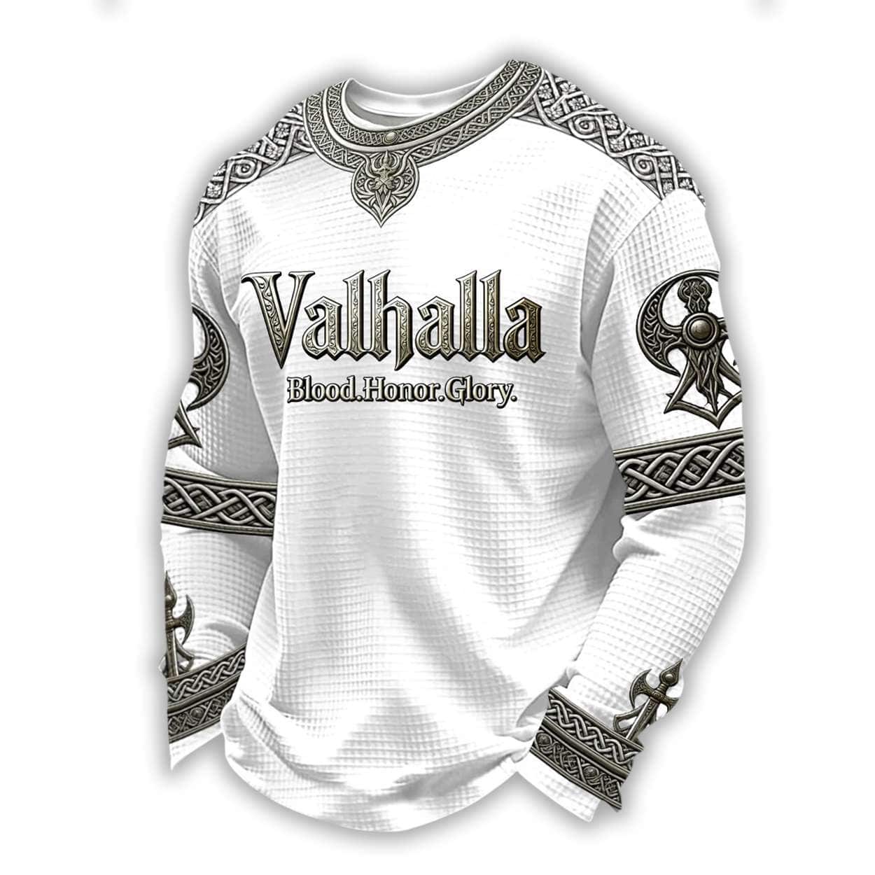 Viking style Valhalla Blood Honor Glory Waffle Top Viking style Valhalla Blood Honor Glory Waffle Top