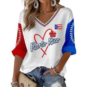 Peurto Rico Casual Baseball Printed Waffle Top