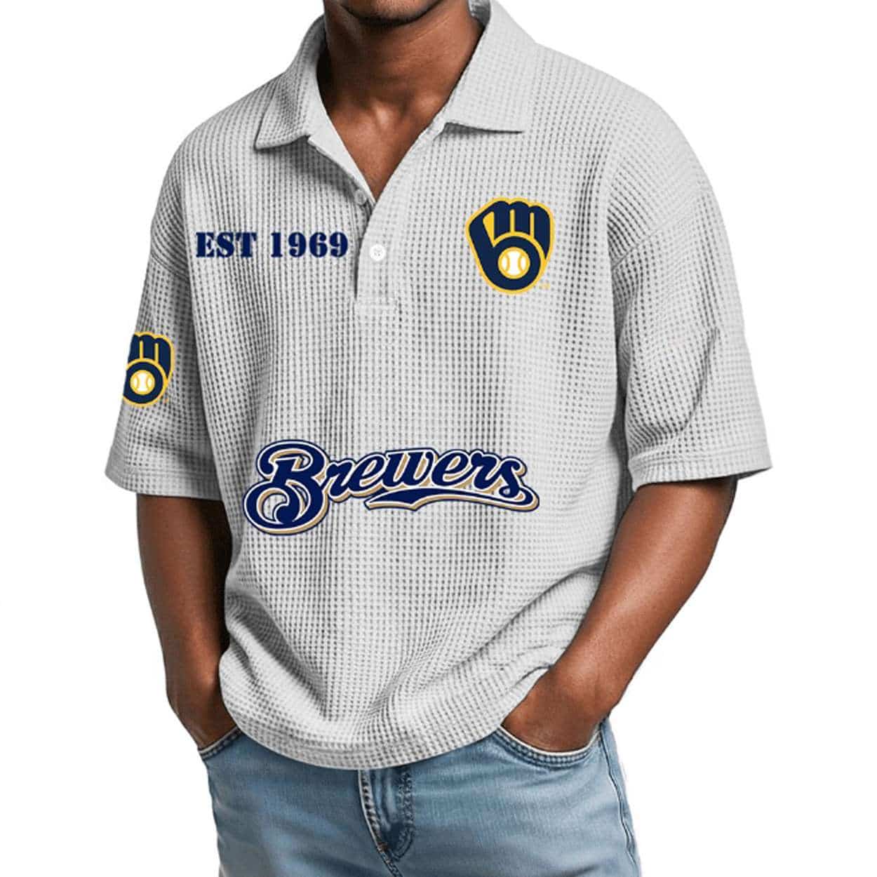 2026 Brewers Est 1969 Waffle Collar Polo Shirt 2026 Brewers Est 1969 Waffle Collar Polo Shirt