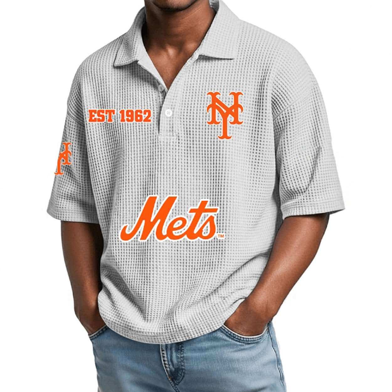 2026 Mets Est 1962 Waffle Collar Polo Shirt 2026 Mets Est 1962 Waffle Collar Polo Shirt