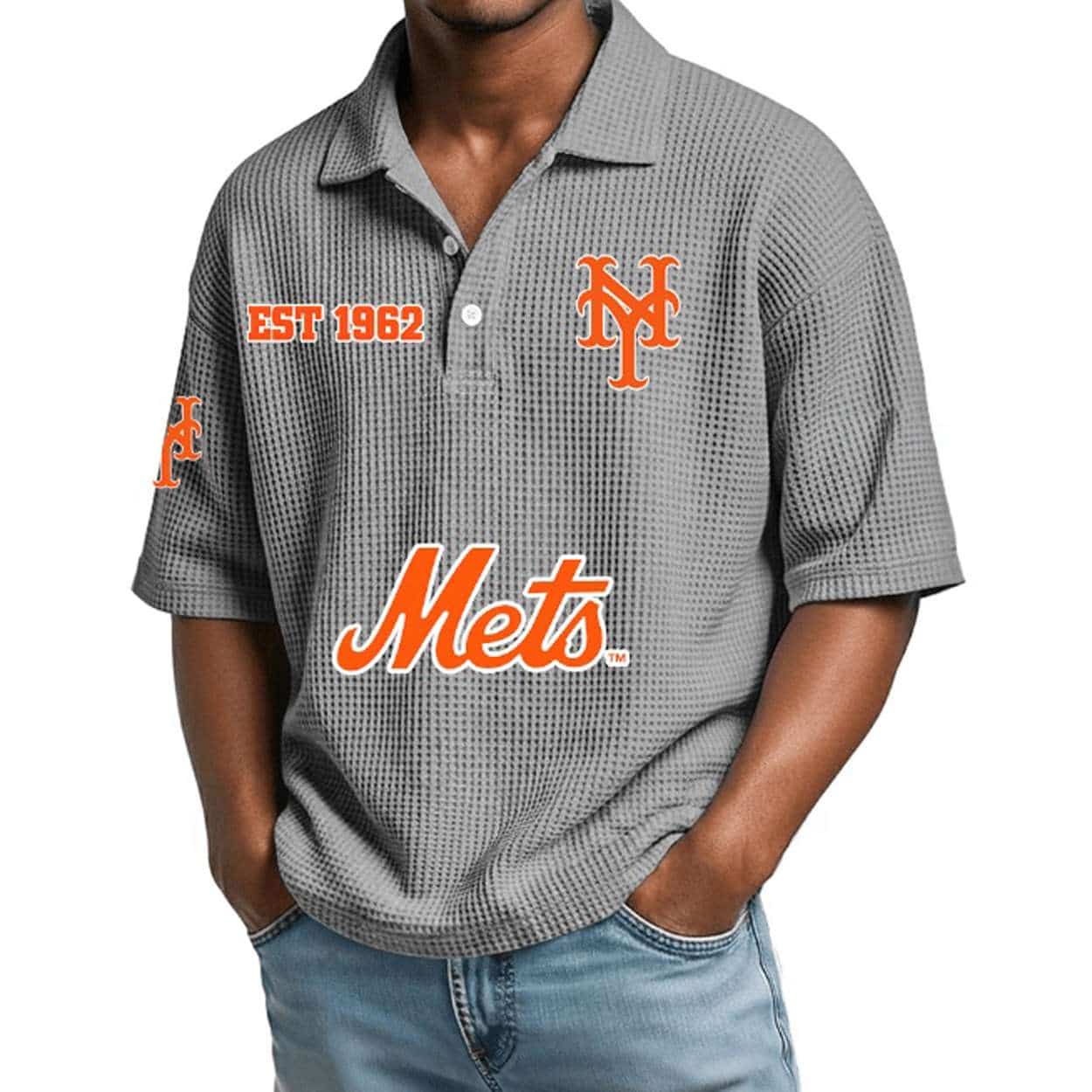 2026 Mets Est 1962 Waffle Collar Polo Shirt 2026 Mets Est 1962 Waffle Collar Polo Shirt