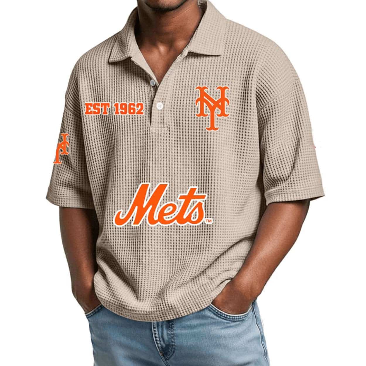 2026 Mets Est 1962 Waffle Collar Polo Shirt 2026 Mets Est 1962 Waffle Collar Polo Shirt