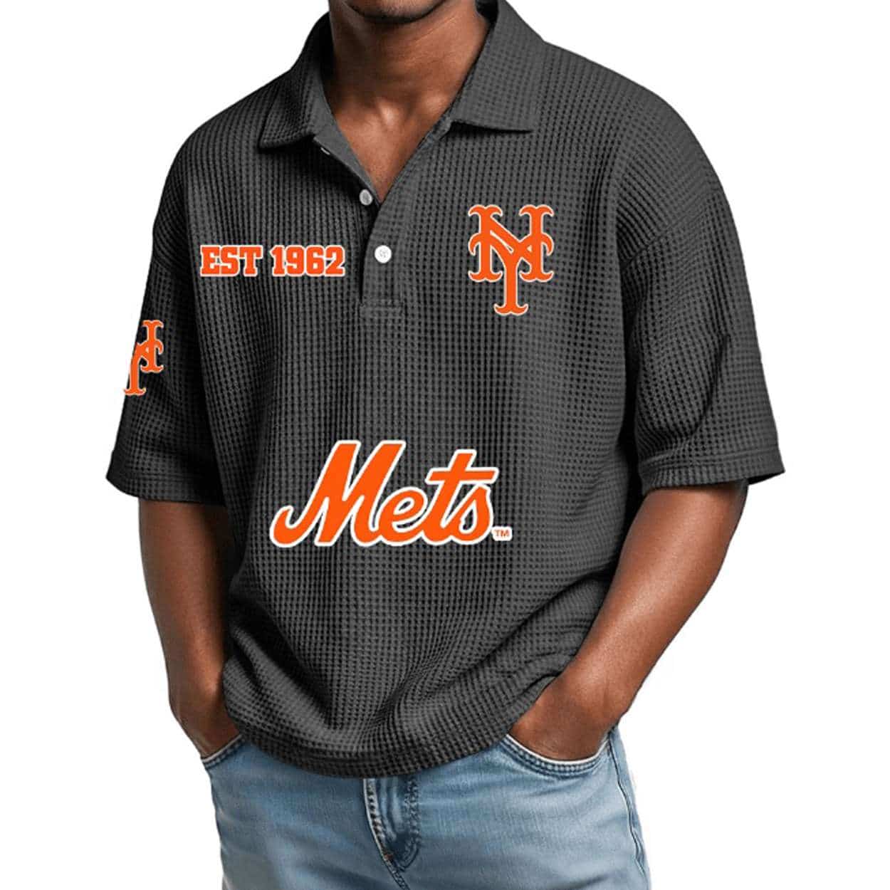 2026 Mets Est 1962 Waffle Collar Polo Shirt 2026 Mets Est 1962 Waffle Collar Polo Shirt