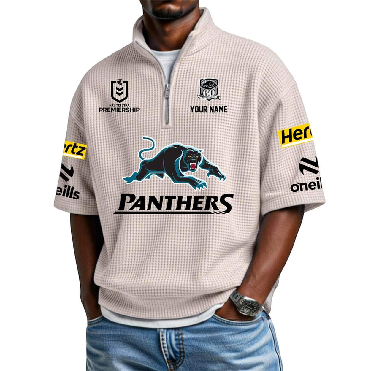 2026 Personalized Panthers Waffle Collar Short Sleeved Shirt 2026 Personalized Panthers Waffle Collar Short Sleeved Shirt