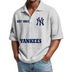 2026 Yankees Est 1977 Waffle Collar Polo Shirt