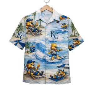 Royals Baseball Mascot Beach Viber Button Up Hawaiian Shirt