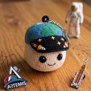 Artemis II Moon Crochet Plush Keychain