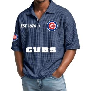 2026 Cubs Est 1876 Waffle Collar Polo Shirt1