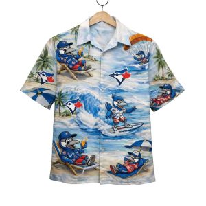 Blue Jays Baseball Mascot Beach Viber Button Up Hawaiian Shirt