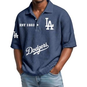 2026 Dodgers Est 1883 Waffle Collar Polo Shirt1