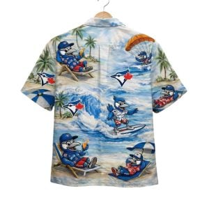 Blue Jays Baseball Mascot Beach Viber Button Up Hawaiian Shirt1