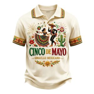 Men’s Retro Mexican Cinco de Mayo Art Print Casual Polo Shirt