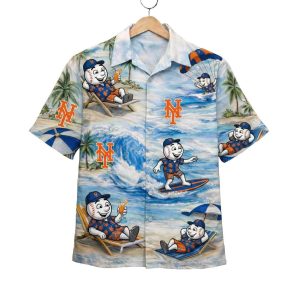 Mets Baseball Mascot Beach Viber Button Up Hawaiian Shirt