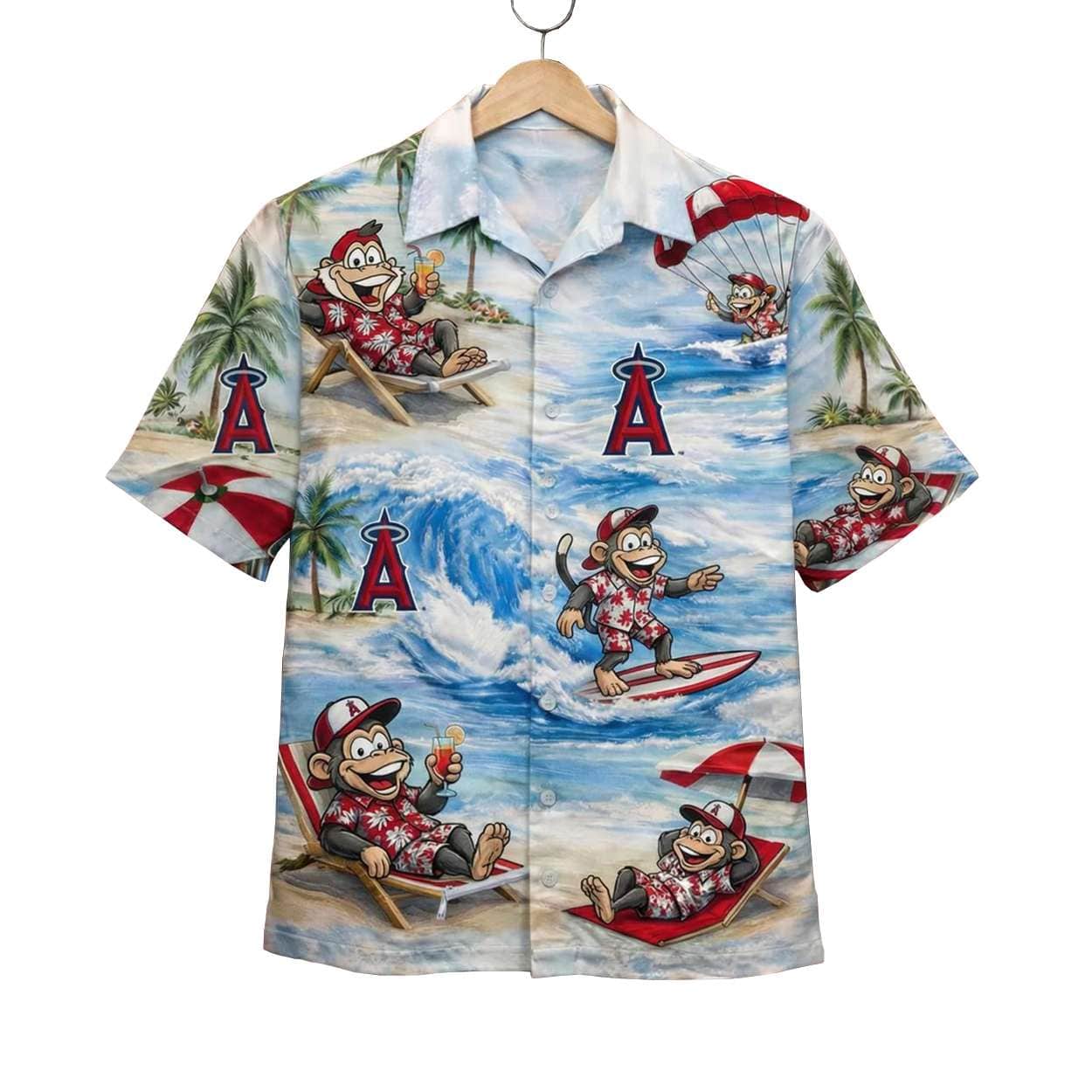 Angels Baseball Mascot Beach Viber Button Up Hawaiian Shirt Angels Baseball Mascot Beach Viber Button-Up Hawaiian Shirt