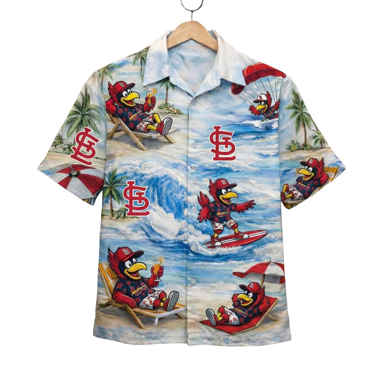 Cardinals Baseball Mascot Beach Viber Button Up Hawaiian Shirt Cardinals Baseball Mascot Beach Viber Button Up Hawaiian Shirt