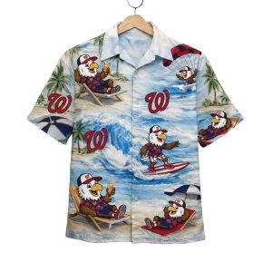 Nationals Baseball Mascot Beach Viber Button Up Hawaiian Shirt