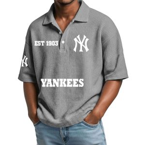 2026 Yankees Est 1977 Waffle Collar Polo Shirt4