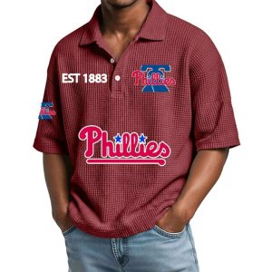 2026 Phillies Est 1883 Waffle Collar Polo Shirt4