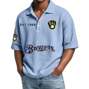 2026 Brewers Est 1969 Waffle Collar Polo Shirt 1 2026 Brewers Est 1969 Waffle Collar Polo Shirt1
