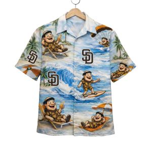 Padres Baseball Mascot Beach Viber Button Up Hawaiian Shirt