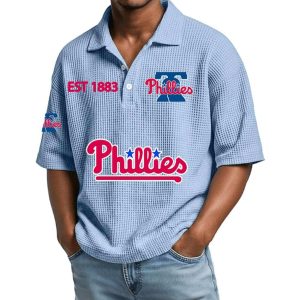 2026 Phillies Est 1883 Waffle Collar Polo Shirt1