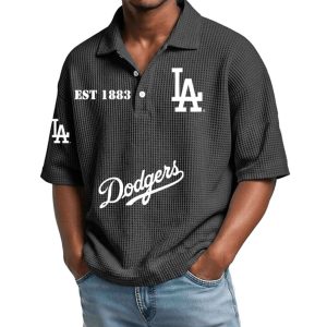 2026 Dodgers Est 1883 Waffle Collar Polo Shirt2