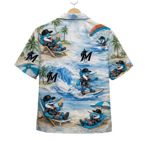 Marlins Baseball Mascot Beach Viber Button Up Hawaiian Shirt1