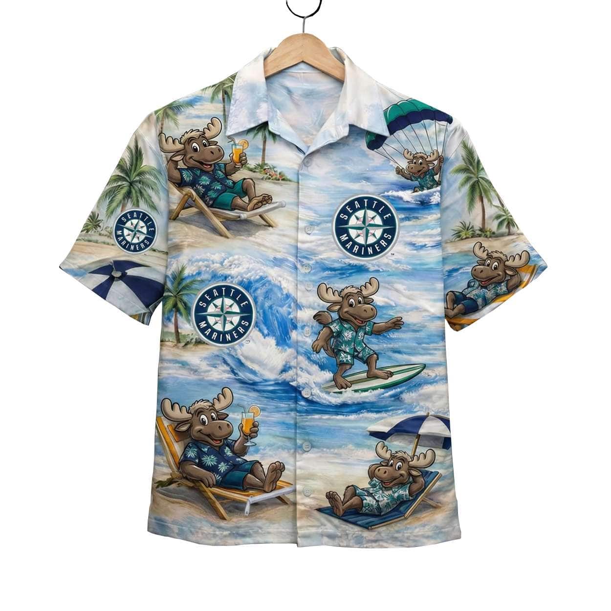 Mariners Baseball Mascot Beach Viber Button Up Hawaiian Shirt Mariners Baseball Mascot Beach Viber Button Up Hawaiian Shirt