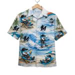 Marlins Baseball Mascot Beach Viber Button-Up Hawaiian Shirt