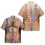 Patriotic Chest Hair Illusion 4th of July Aloha Shirt