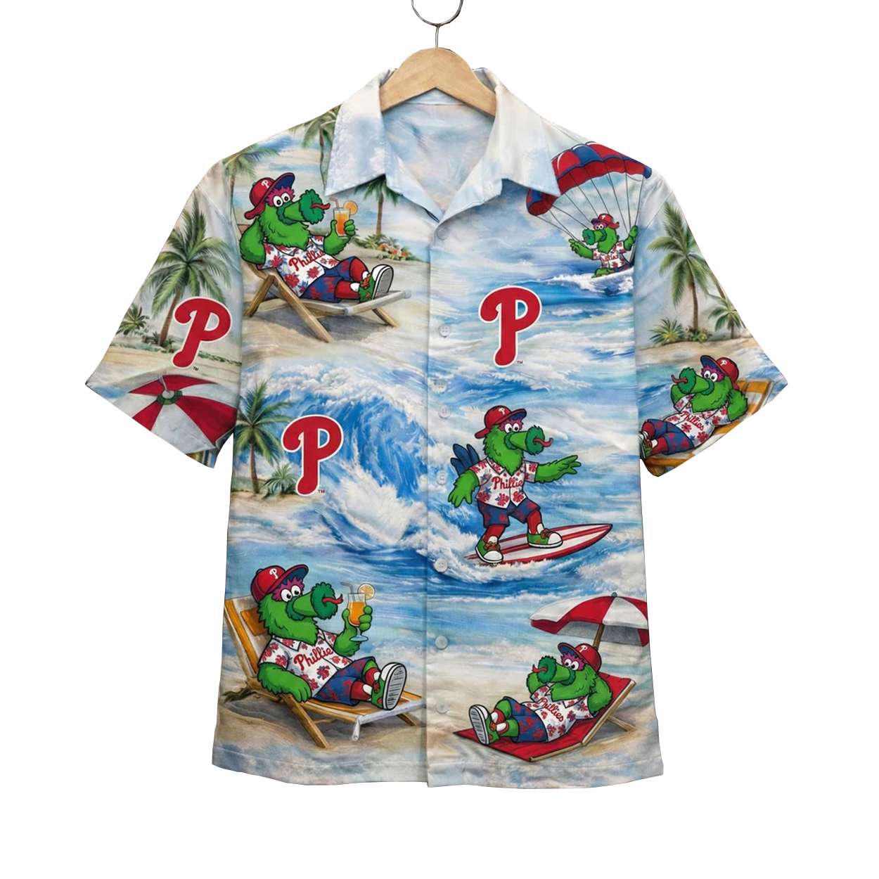 Phillies Baseball Mascot Beach Viber Button Up Hawaiian Shirt Phillies Baseball Mascot Beach Viber Button Up Hawaiian Shirt